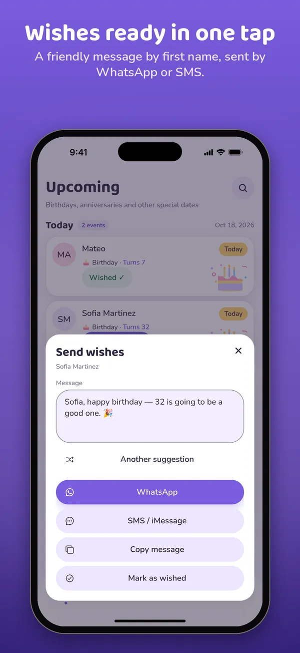 Send wishes: a ready message in one tap