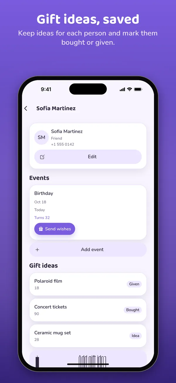 Person: gift ideas, saved