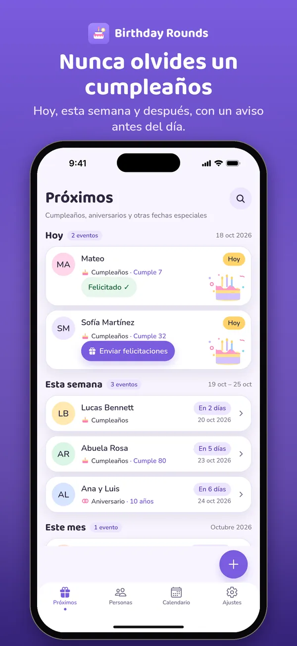 Próximos: nunca olvides un cumpleaños