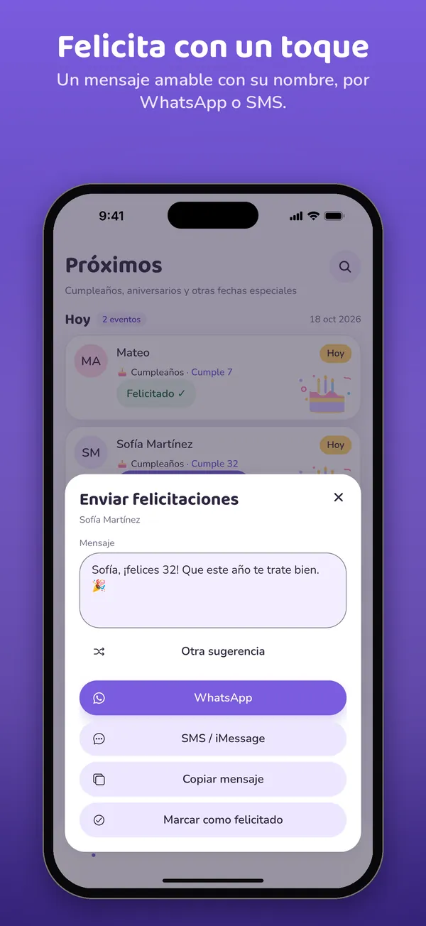 Enviar felicitaciones: un mensaje listo con un toque
