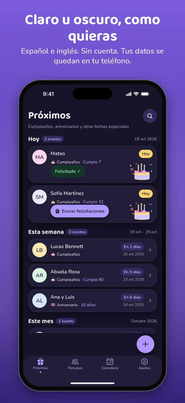 Modo oscuro, en español e inglés