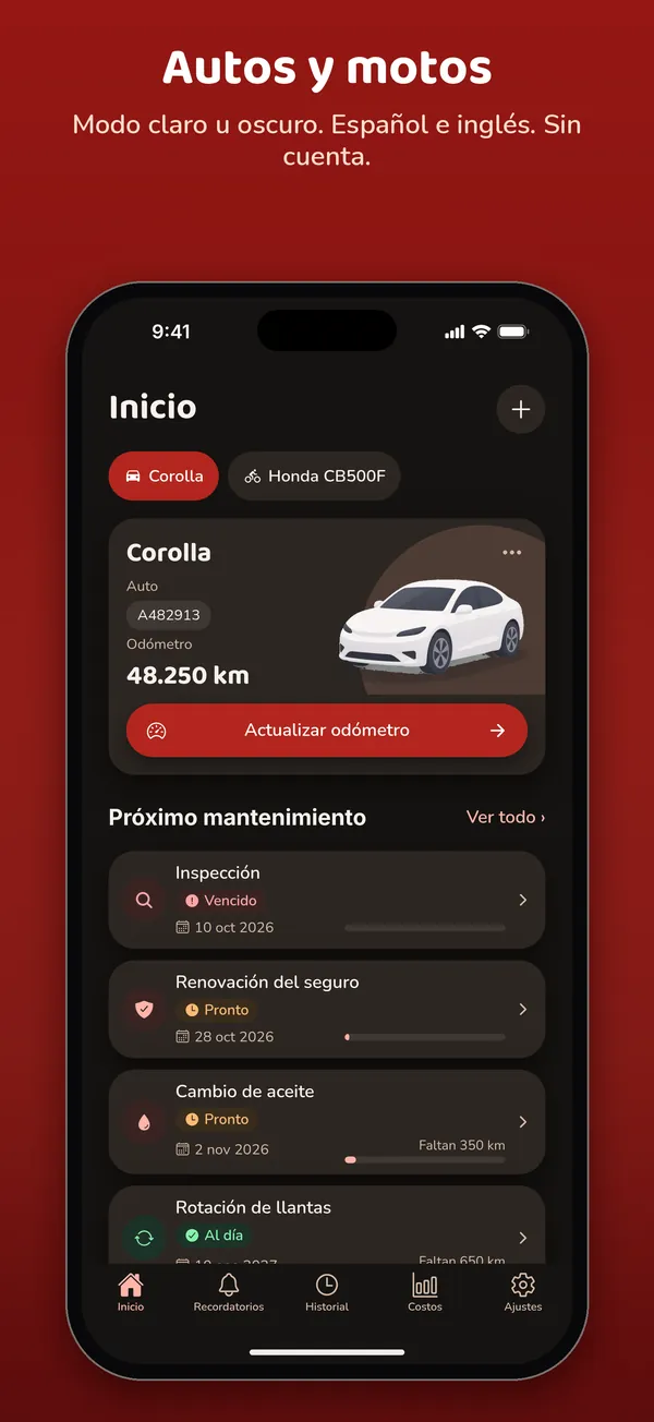 Autos y motos, en modo oscuro