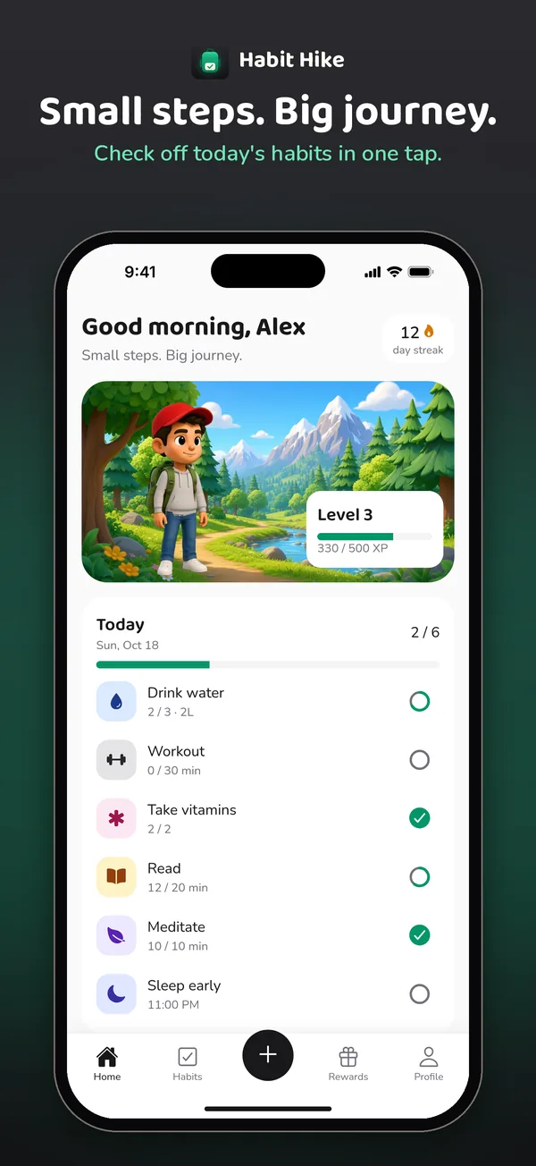 Home: check off today's habits in one tap