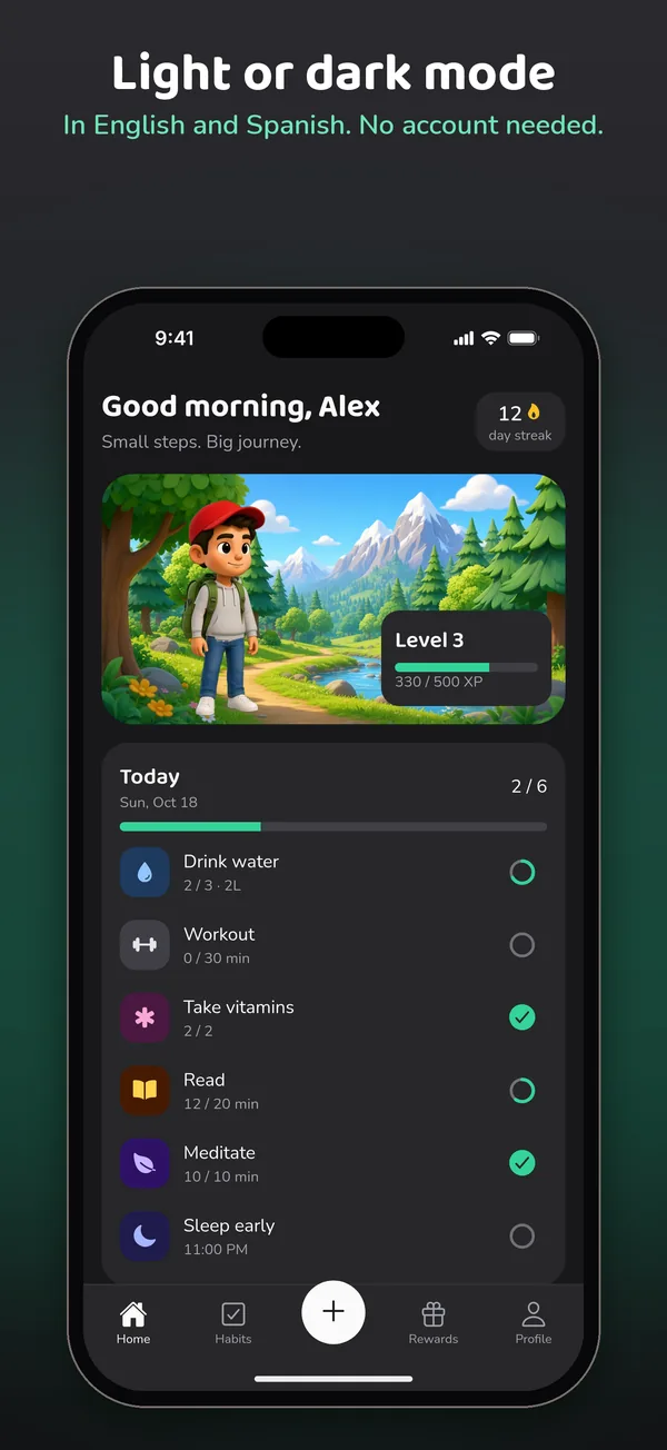 Home in dark mode