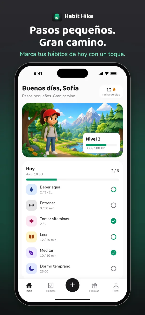 Inicio: marca tus hábitos de hoy con un toque